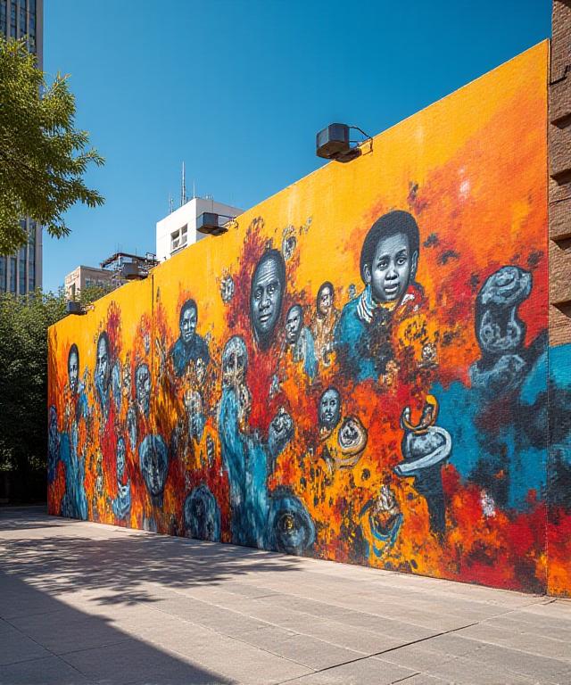 Mural colaborativo en espacio público de Santiago, Chile