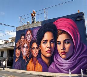 Mural de empoderamiento colectivo feminista en población
