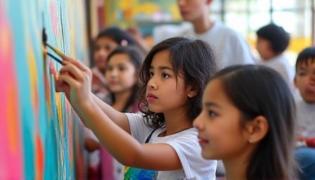 Taller de muralismo infantil en escuela primaria Santiago